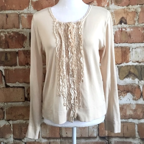 J. Crew Tops - J.Crew Cream Ruffles Rhinestone Button Up Cardigan